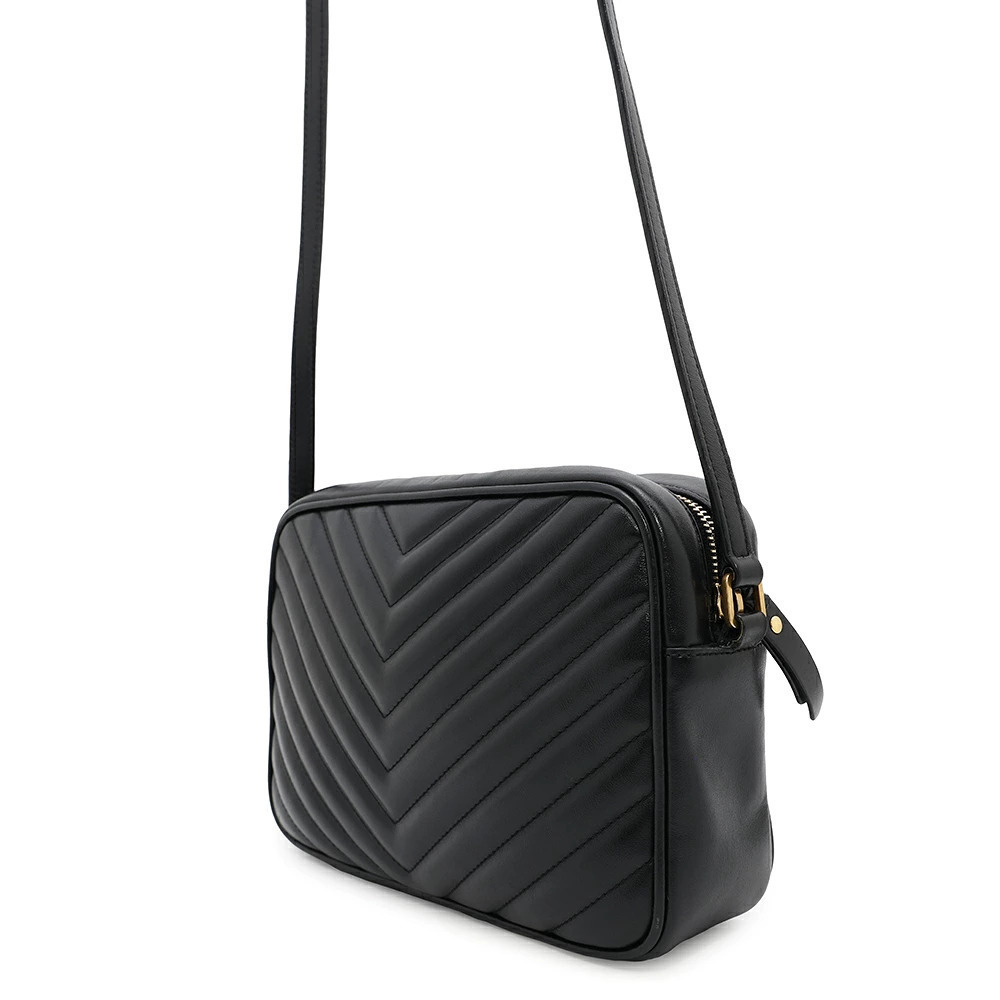 Saint Laurent Leather stitch Paris V Lou Black Bag Camera Shoulder